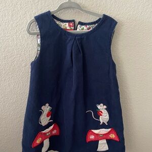 Mini Boden Navy Dress with Mouse and Mushroom Design
